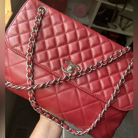 Authentic Chanel Rare JUMBO XL Deep Red Diamond Quilted Business Bag - Picture 2 of 14